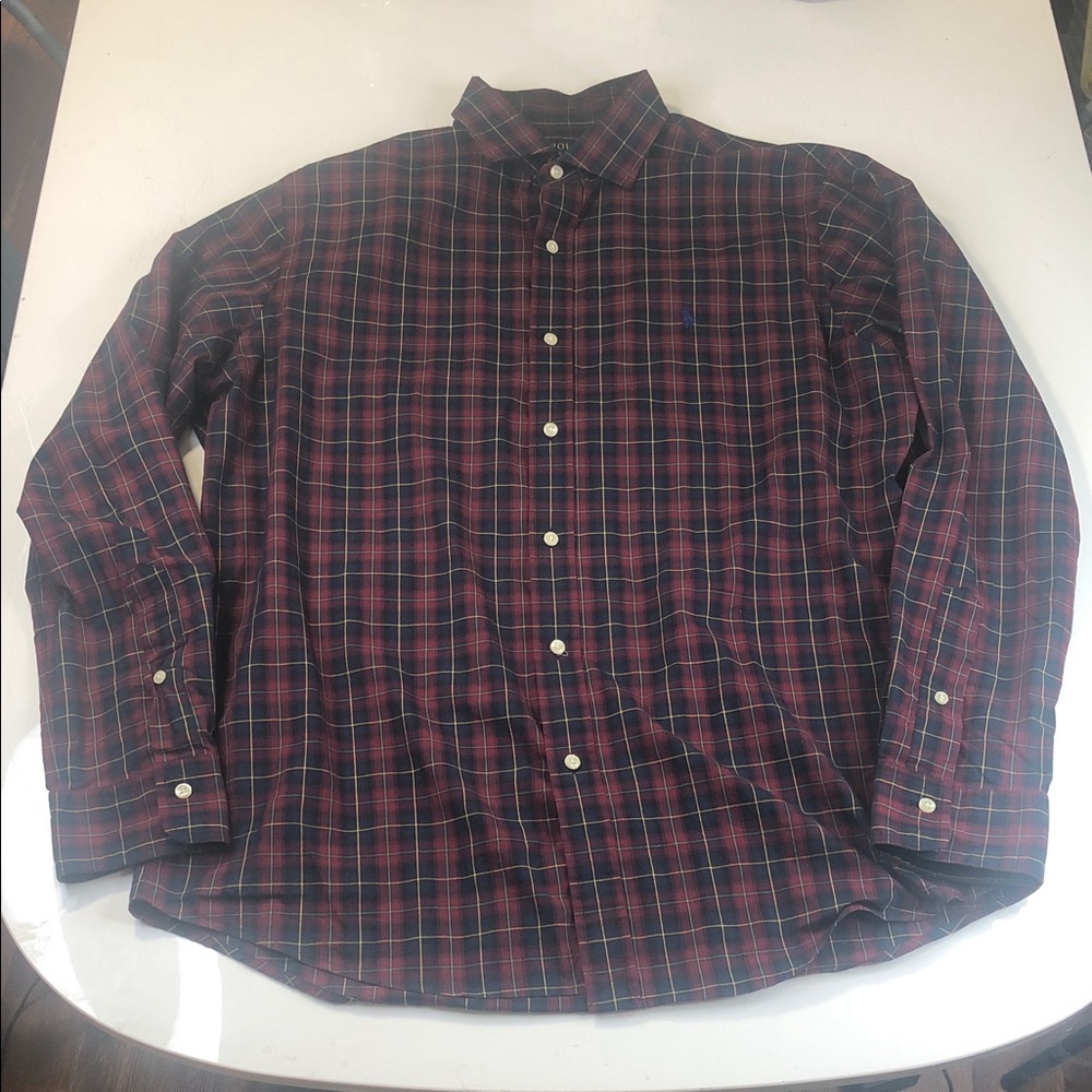 Ralph Lauren Shirt Men's Large Red Cotton Plaid Long Sleeve Preppy Classic Fit